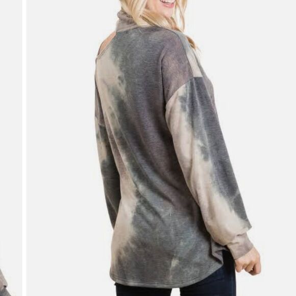 Viamor tie dye camouflage one shoulder mock turtleneck top, Small - Picture 4 of 7